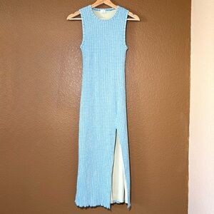 Wilfred Aritzia Verona Maxi/Midi Dress Blue Green Checkered XS Sheath stretchy